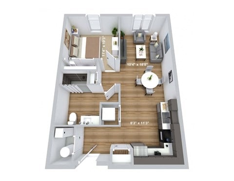 Floor plan for 1 bed, 1 bath, 660 sqft